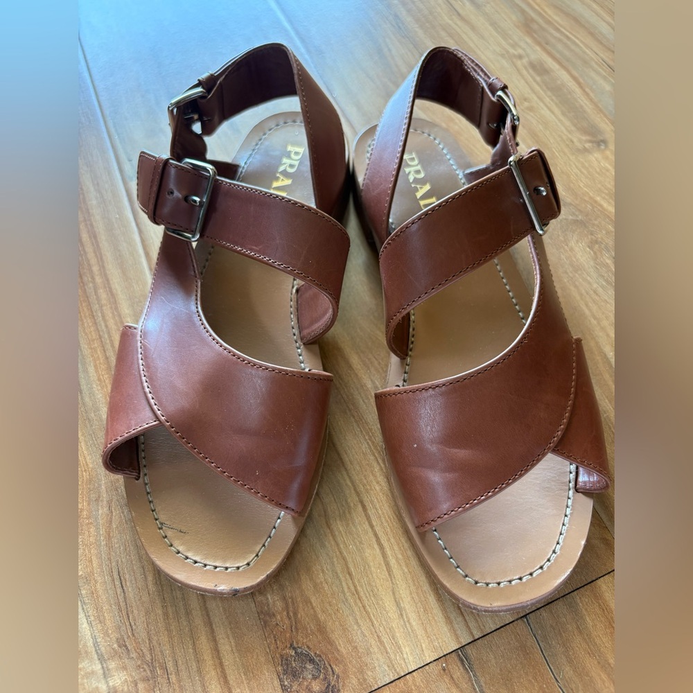 Prada Chestnut Leather Sandals